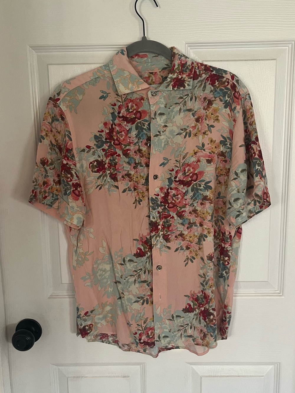 One of a Kind Seaplane Short-Sleeve Button-Down Shirt in Pink Floral